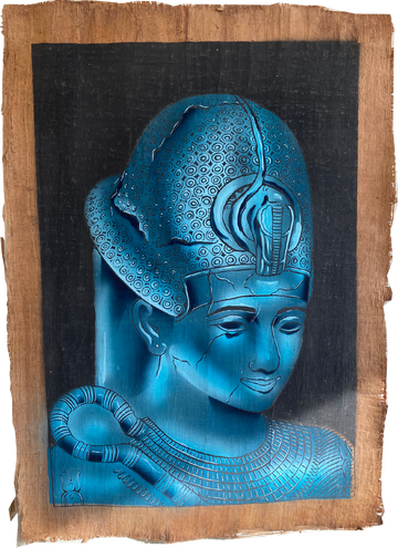 The Blue Pharaoh – Hand-Painted Egyptian Papyrus Art