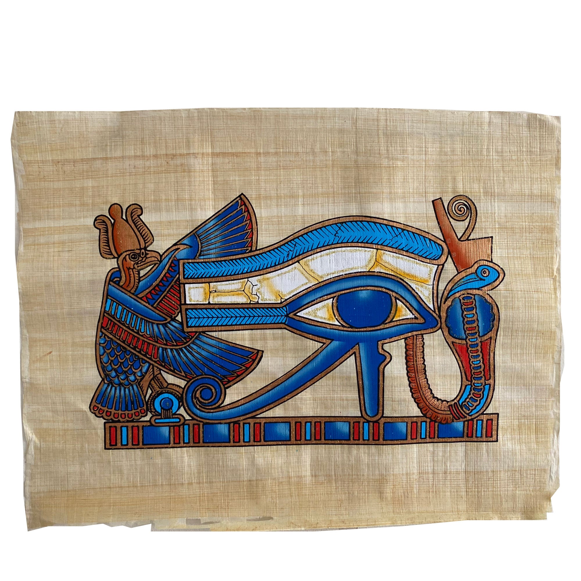 Printed Egyptian papyrus featuring the Eye of Horus, symbol of protection and wisdom (40x60 cm).
